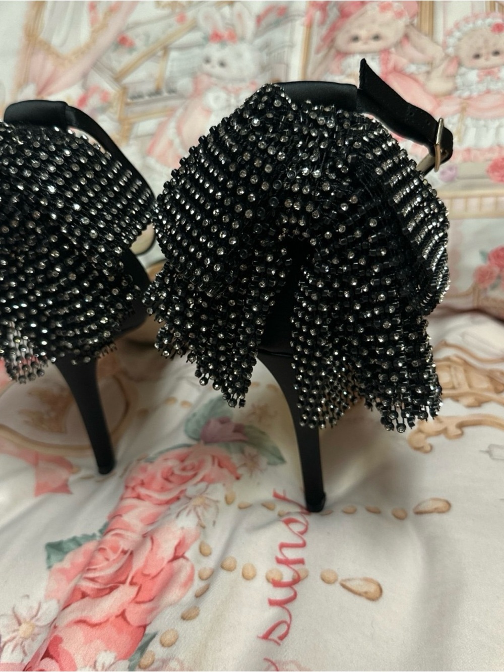 Jessica Simpson Black Rhinestone Fringe Ankle-Strap Stilettos - Picture 4 of 7